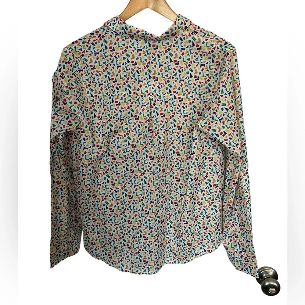 French Abstract Geometric Pattern Blouse L - Picture 2 of 4